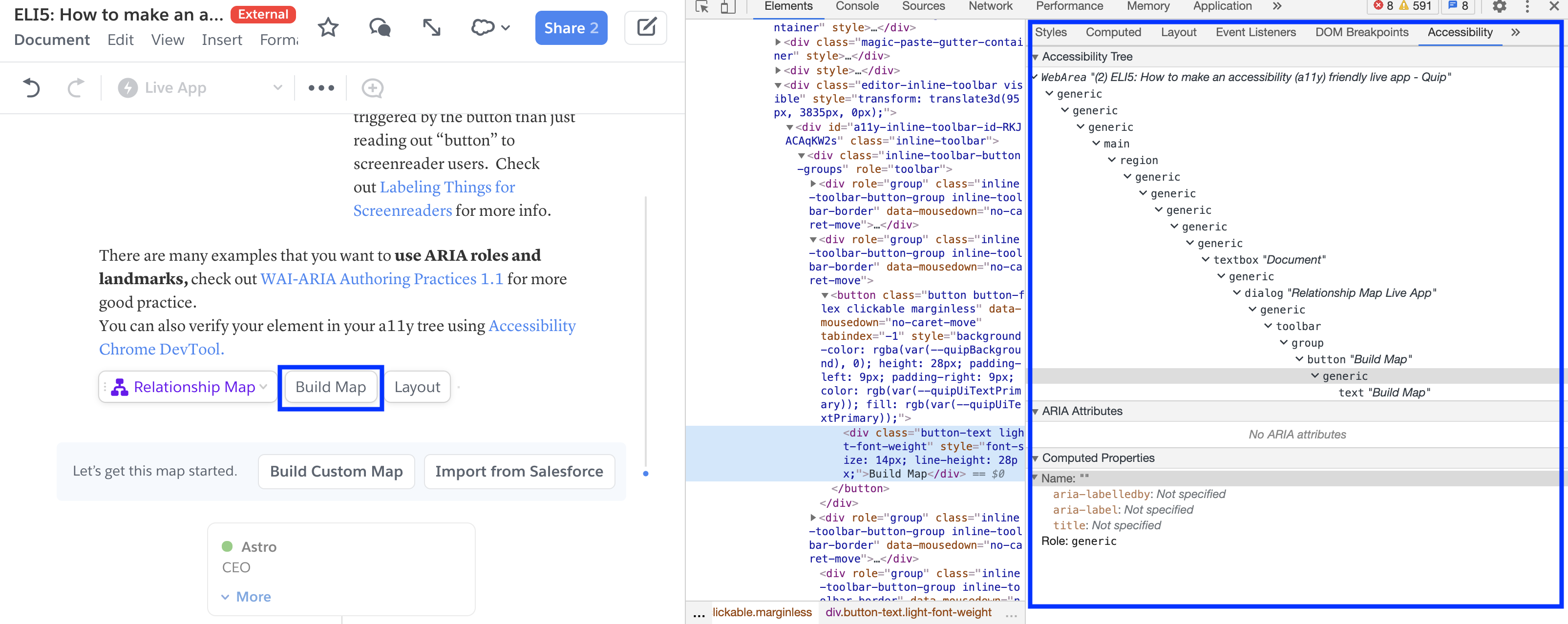 A11y pane Chrome DevTool example